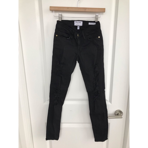 Frame Denim Black Ripped Le Skinny de Jeanne Jeans - Picture 2 of 4